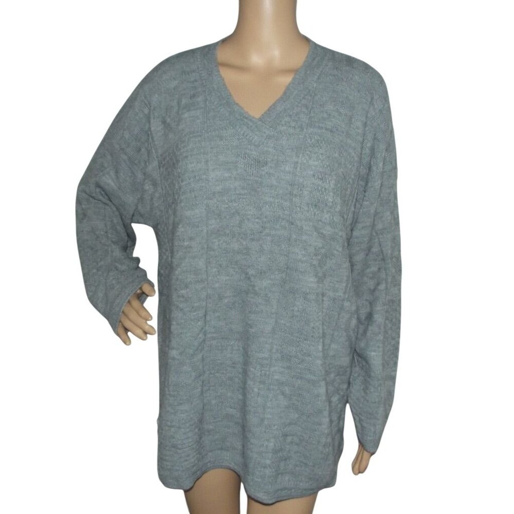 Spunky Sweater Womens Size Medium gray textured v-neck long tunic vintage USA